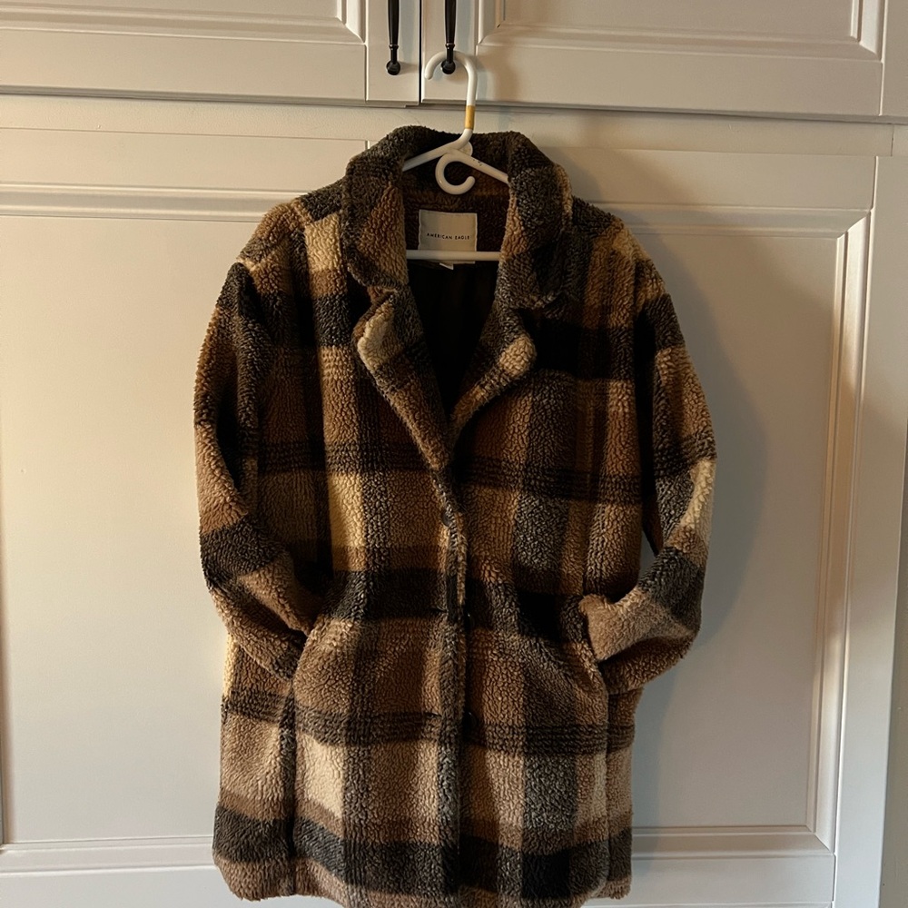 American Eagle Outfitters Brown and Tan Teddy Jacket Cozy and Stylish